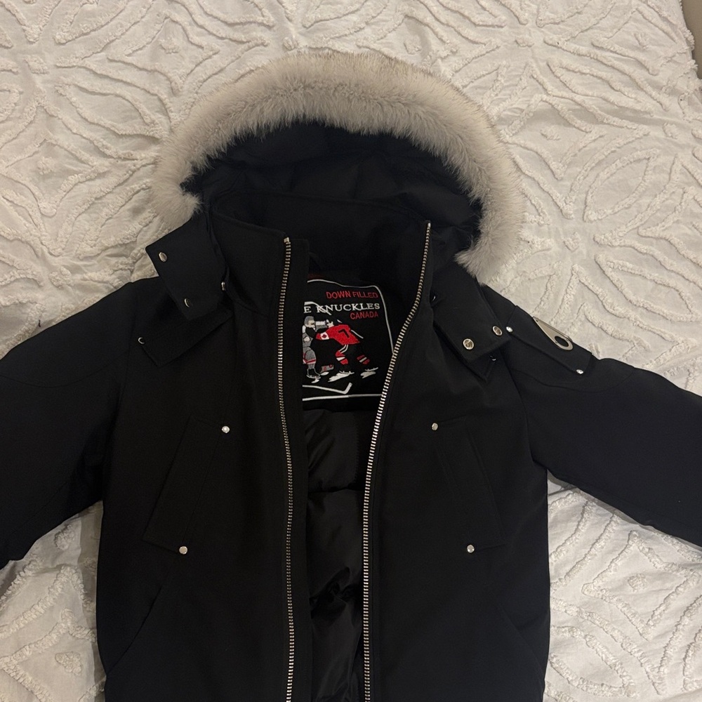 Moose Knuckles Black Jacket with Fur Trim